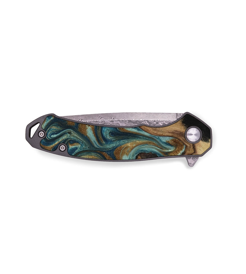 EDC Wood Pocket Knife - Garrick (Teal & Gold, 819073)
