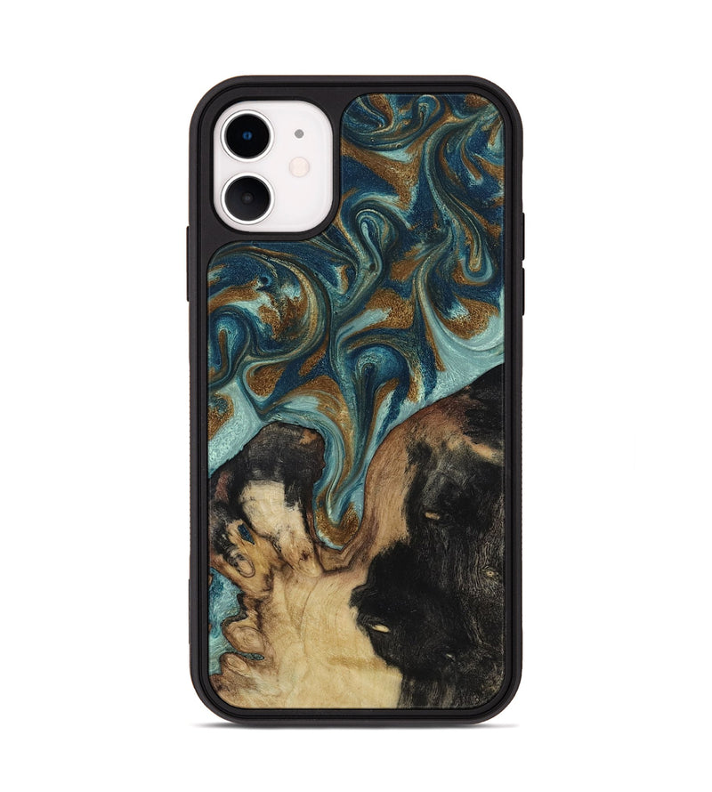 iPhone 11 Wood Phone Case - Garrick (Teal & Gold, 819073)