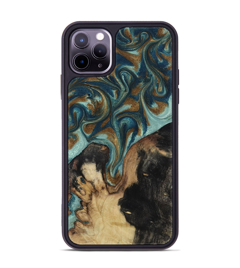 iPhone 11 Pro Max Wood Phone Case - Garrick (Teal & Gold, 819073)