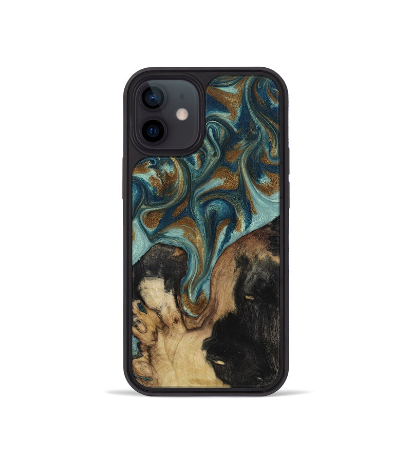 iPhone 12 mini Wood Phone Case - Garrick (Teal & Gold, 819073)
