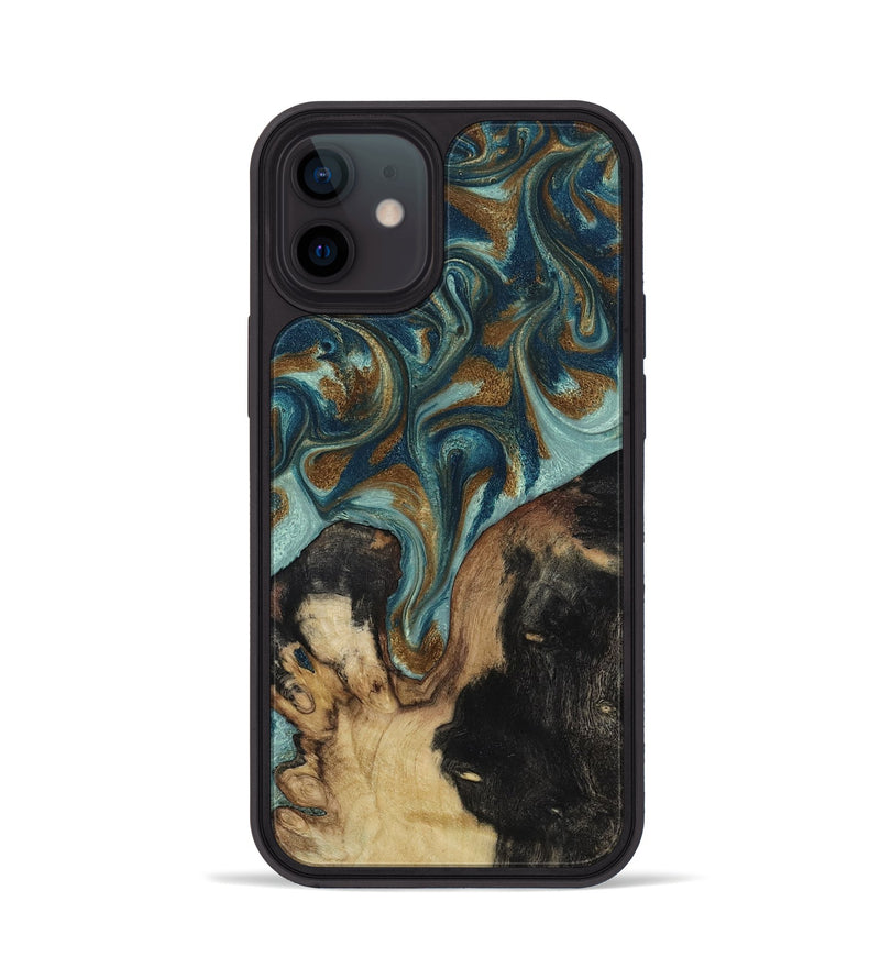 iPhone 12 Wood Phone Case - Garrick (Teal & Gold, 819073)