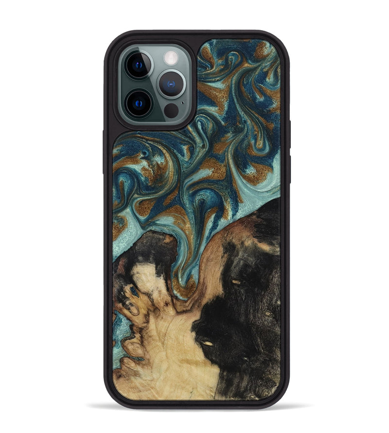 iPhone 12 Pro Max Wood Phone Case - Garrick (Teal & Gold, 819073)