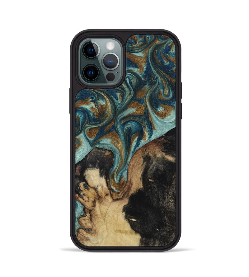 iPhone 12 Pro Wood Phone Case - Garrick (Teal & Gold, 819073)