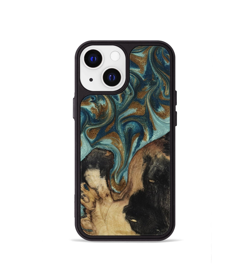 iPhone 13 mini Wood Phone Case - Garrick (Teal & Gold, 819073)