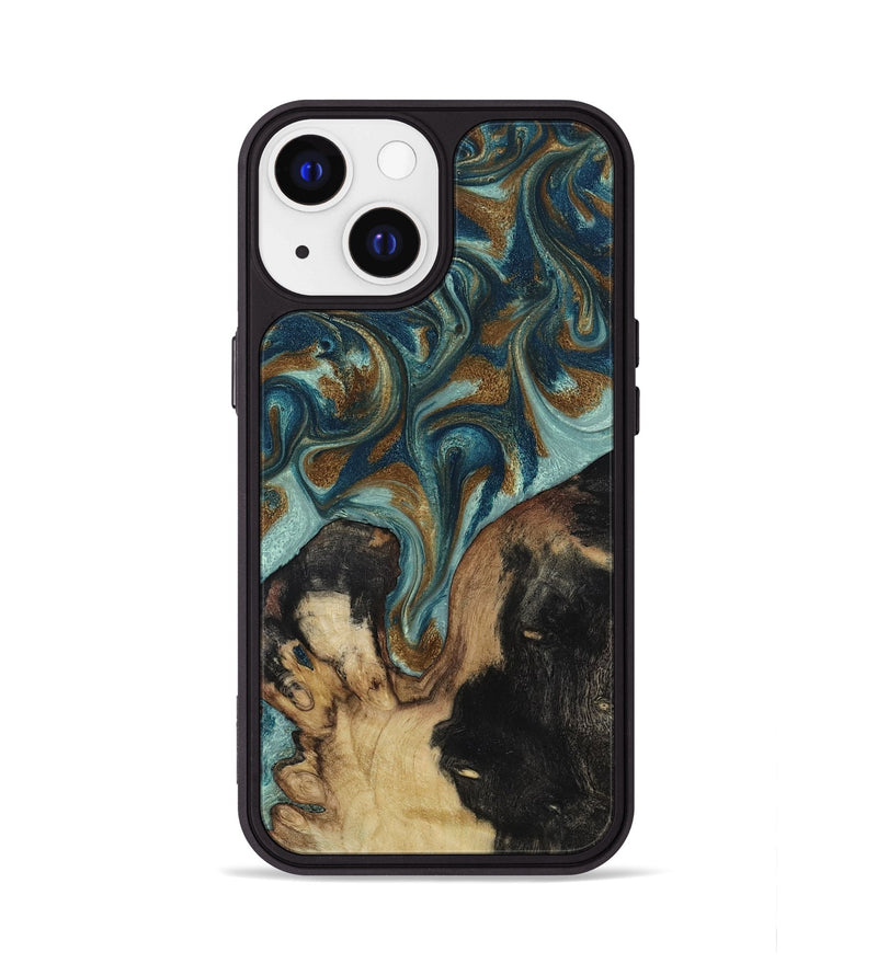 iPhone 13 Wood Phone Case - Garrick (Teal & Gold, 819073)