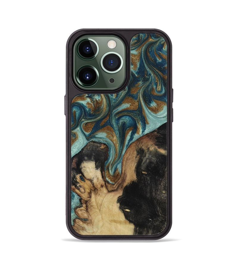 iPhone 13 Pro Wood Phone Case - Garrick (Teal & Gold, 819073)