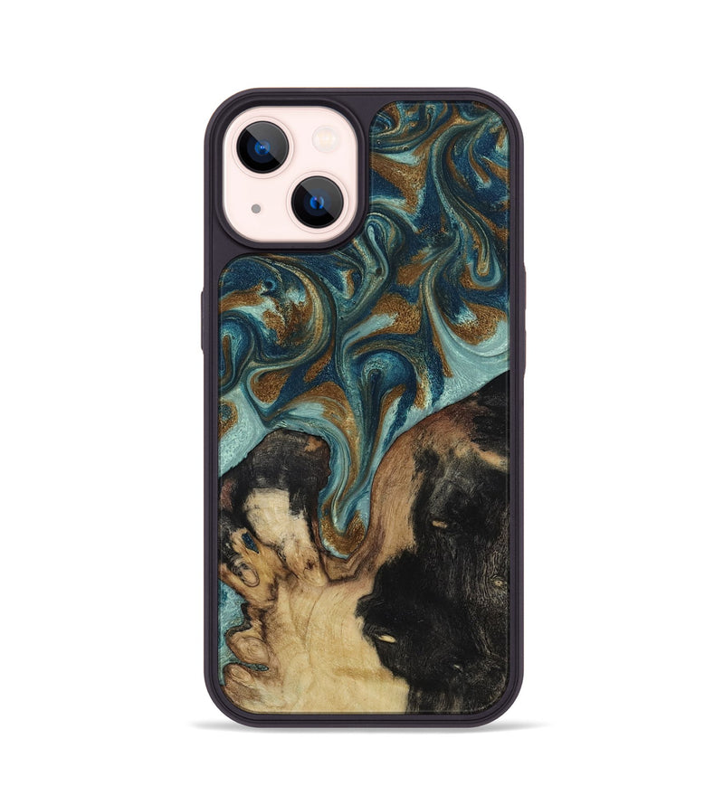 iPhone 14 Wood Phone Case - Garrick (Teal & Gold, 819073)
