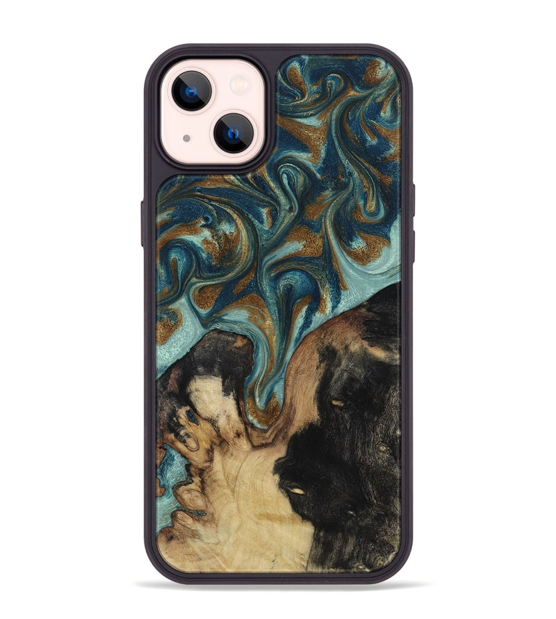 iPhone 14 Plus Wood Phone Case - Garrick (Teal & Gold, 819073)