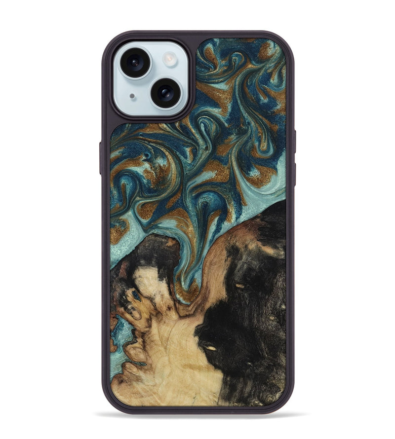iPhone 15 Plus Wood Phone Case - Garrick (Teal & Gold, 819073)