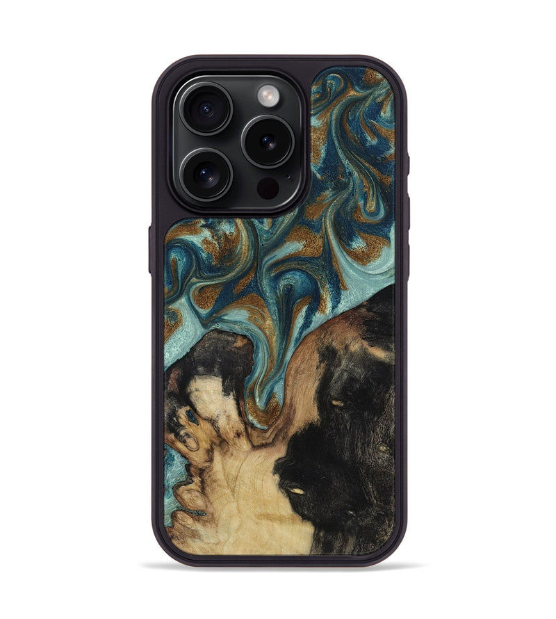iPhone 15 Pro Wood Phone Case - Garrick (Teal & Gold, 819073)