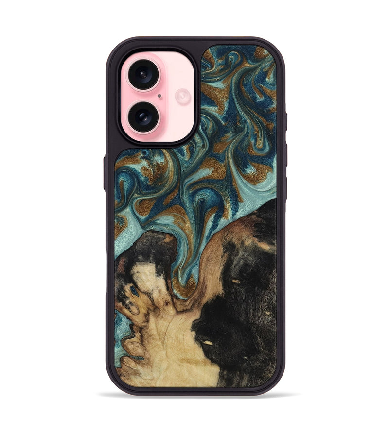 iPhone 16 Wood Phone Case - Garrick (Teal & Gold, 819073)
