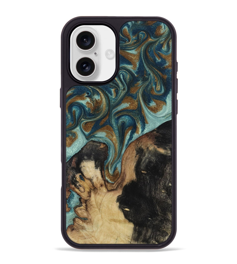 iPhone 16 Plus Wood Phone Case - Garrick (Teal & Gold, 819073)