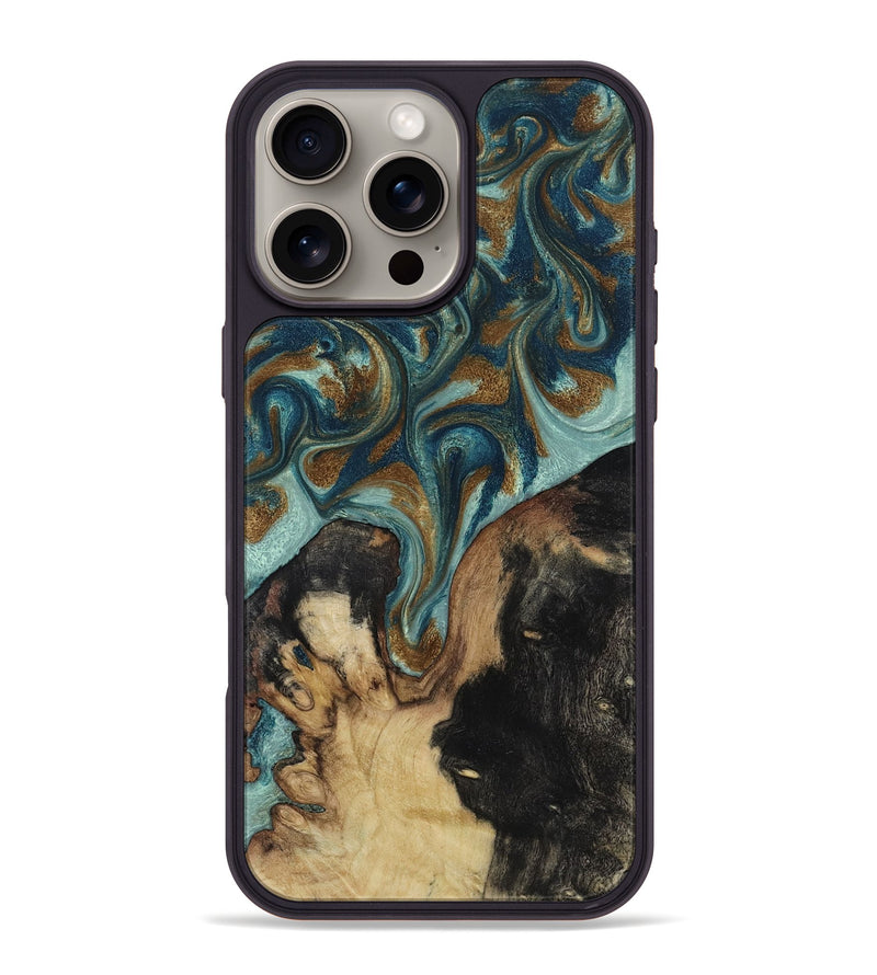 iPhone 16 Pro Max Wood Phone Case - Garrick (Teal & Gold, 819073)