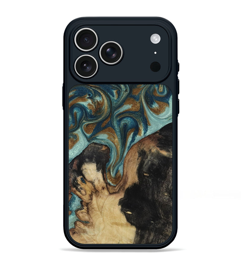 iPhone 17 Pro Max Wood Phone Case - Garrick (Teal & Gold, 819073)