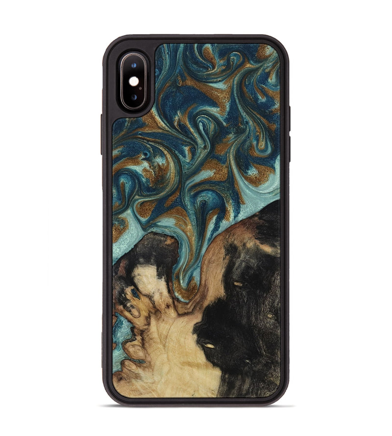 iPhone Xs Max Wood Phone Case - Garrick (Teal & Gold, 819073)