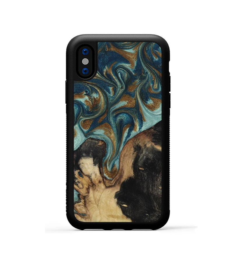 iPhone Xs Wood Phone Case - Garrick (Teal & Gold, 819073)