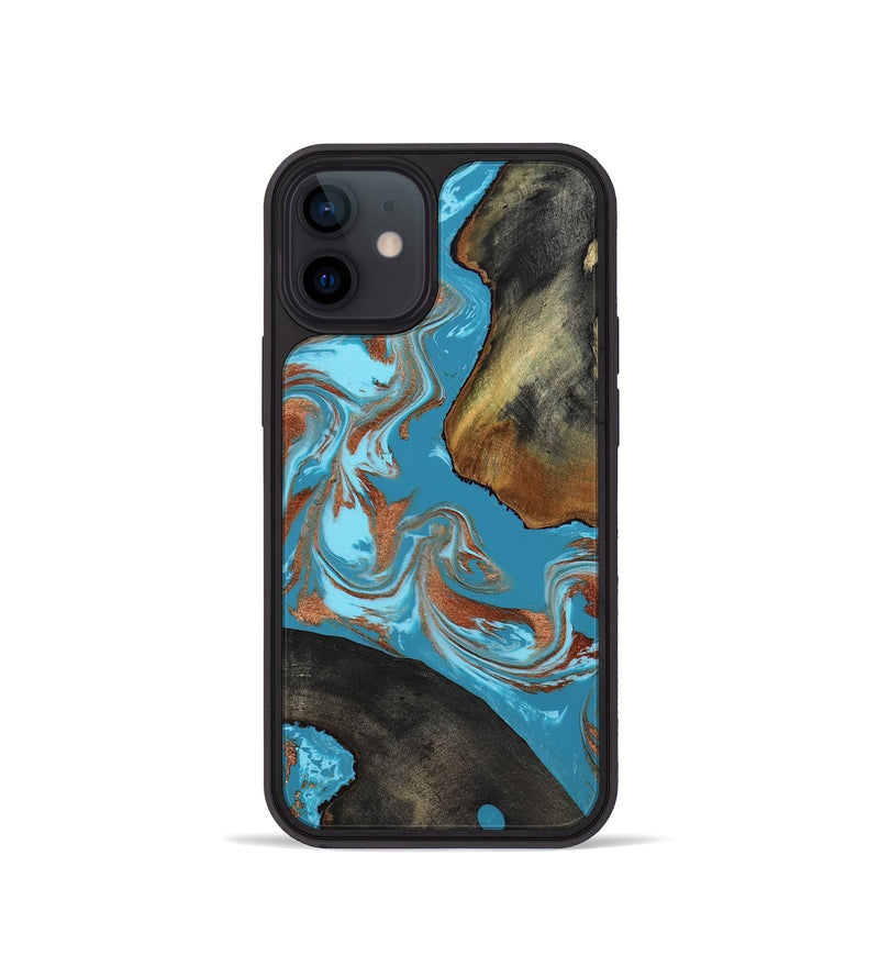 iPhone 12 mini Wood Phone Case - Domingo (Teal & Gold, 819074)