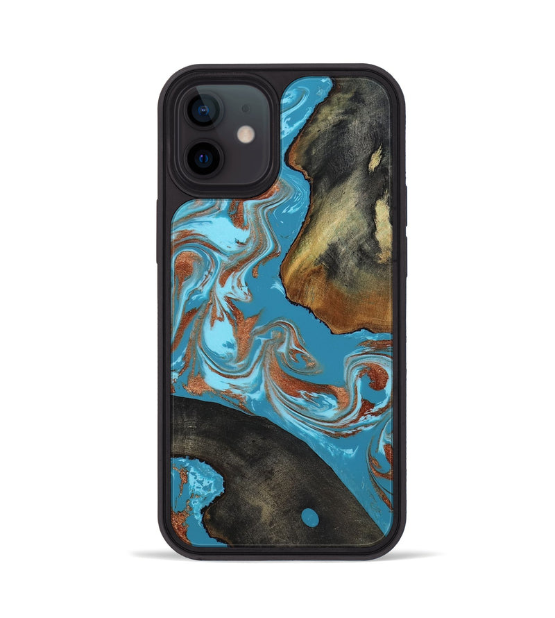 iPhone 12 Wood Phone Case - Domingo (Teal & Gold, 819074)