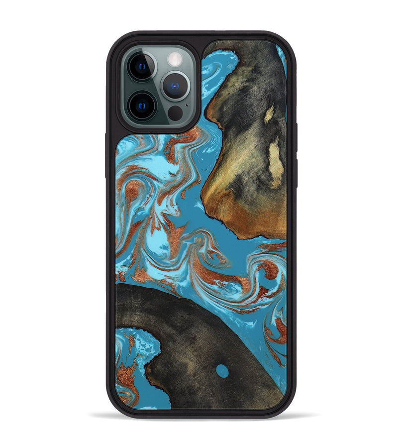 iPhone 12 Pro Max Wood Phone Case - Domingo (Teal & Gold, 819074)