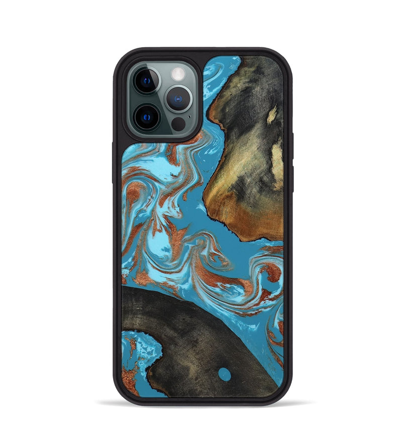 iPhone 12 Pro Wood Phone Case - Domingo (Teal & Gold, 819074)