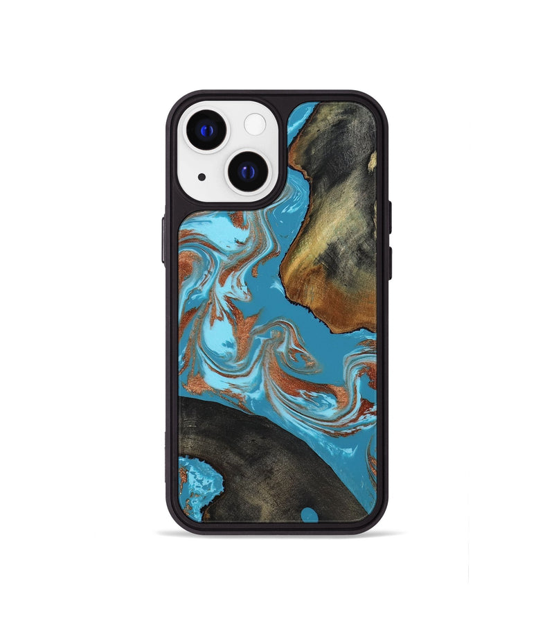 iPhone 13 mini Wood Phone Case - Domingo (Teal & Gold, 819074)