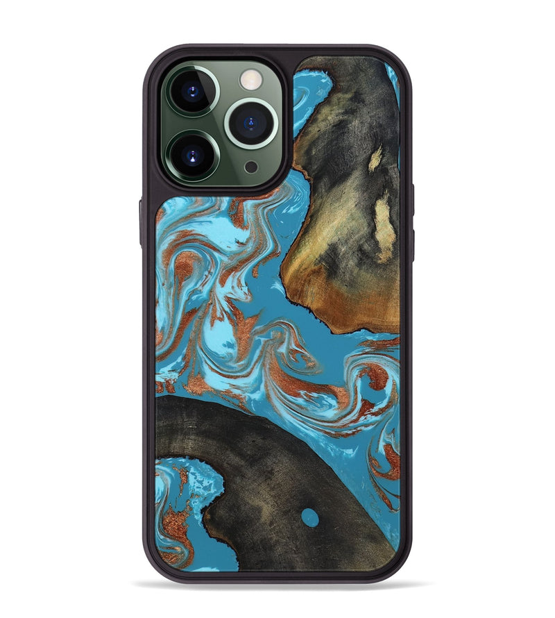 iPhone 13 Pro Max Wood Phone Case - Domingo (Teal & Gold, 819074)