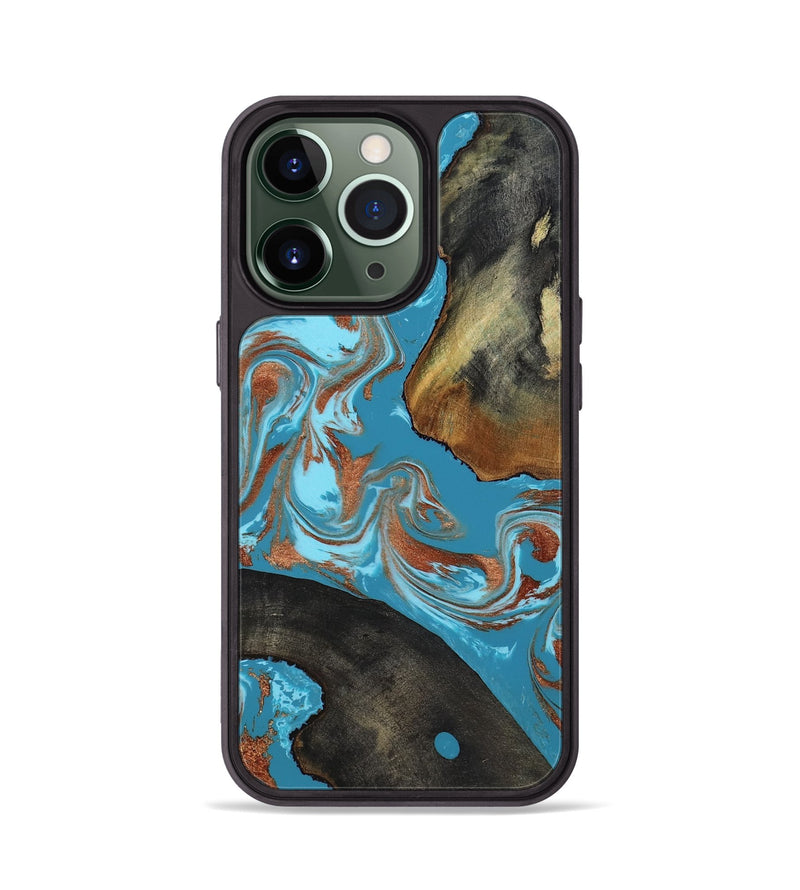 iPhone 13 Pro Wood Phone Case - Domingo (Teal & Gold, 819074)