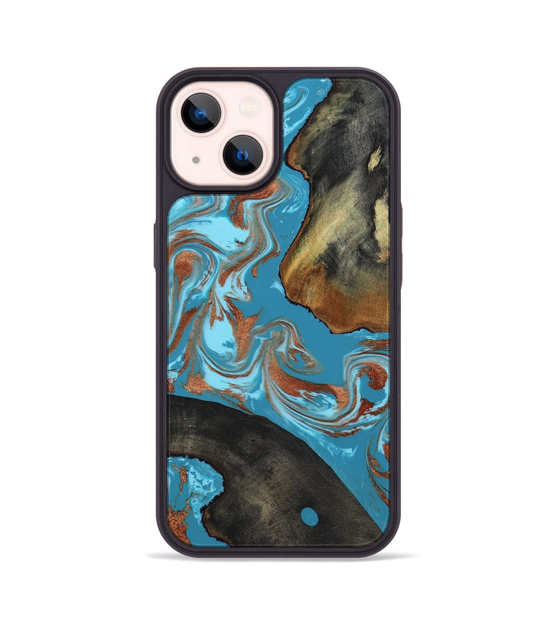 iPhone 14 Wood Phone Case - Domingo (Teal & Gold, 819074)