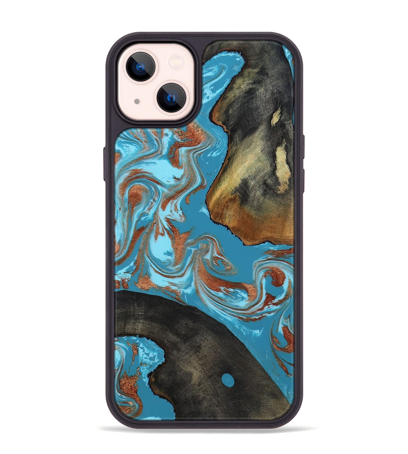 iPhone 14 Plus Wood Phone Case - Domingo (Teal & Gold, 819074)