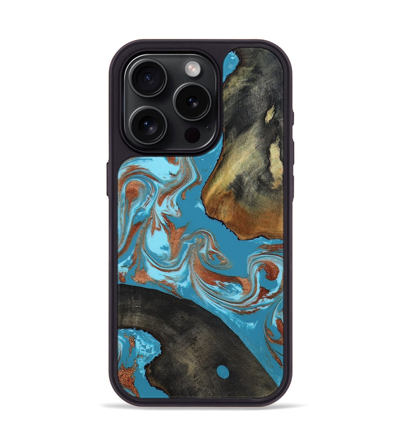iPhone 15 Pro Wood Phone Case - Domingo (Teal & Gold, 819074)