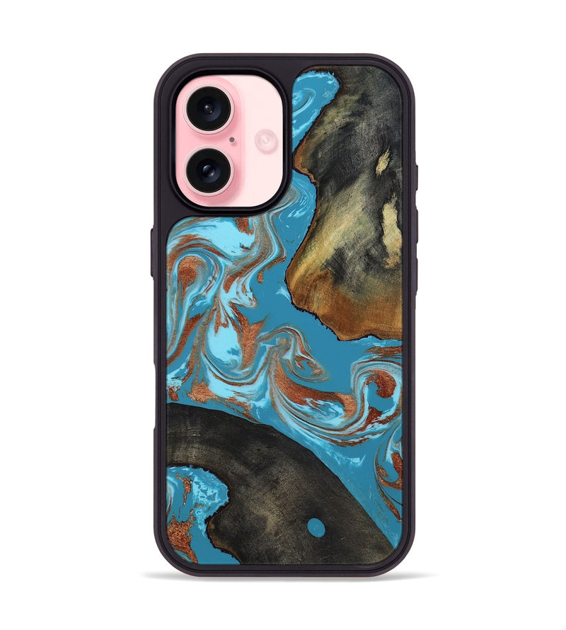 iPhone 16 Wood Phone Case - Domingo (Teal & Gold, 819074)