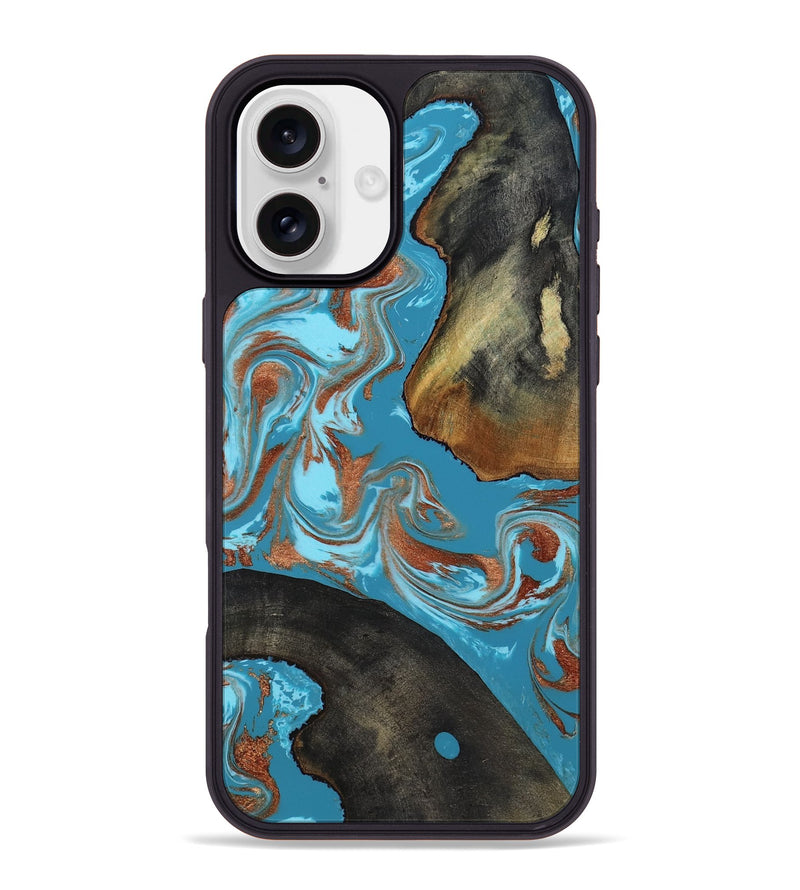 iPhone 16 Plus Wood Phone Case - Domingo (Teal & Gold, 819074)