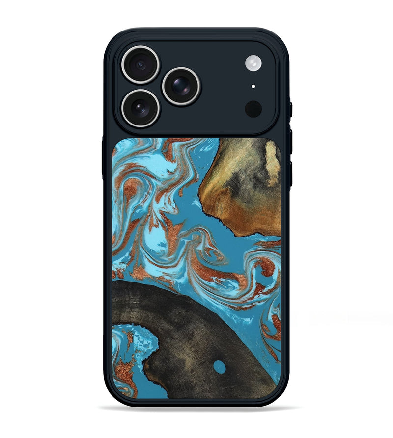 iPhone 17 Pro Max Wood Phone Case - Domingo (Teal & Gold, 819074)
