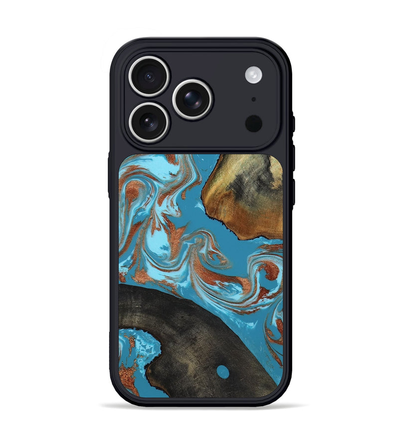 iPhone 17 Pro Wood Phone Case - Domingo (Teal & Gold, 819074)