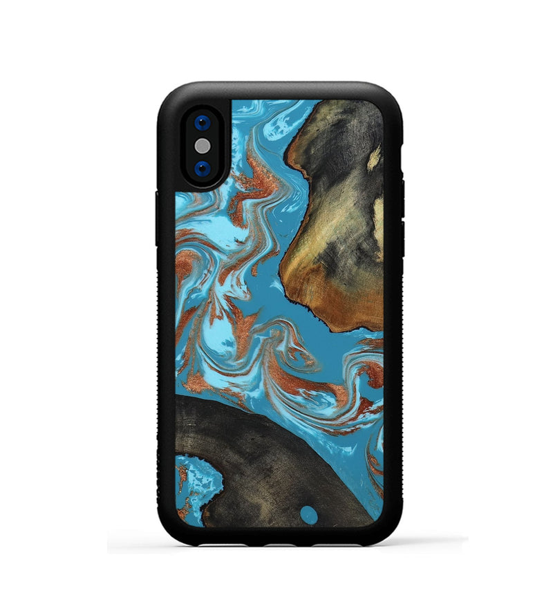 iPhone Xs Wood Phone Case - Domingo (Teal & Gold, 819074)