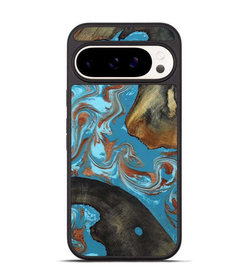 Pixel 9 Pro Wood Phone Case - Domingo (Teal & Gold, 819074)