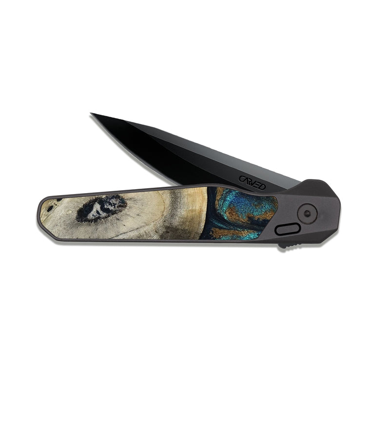EDC Dark Slate Wood Pocket Knife - Florene (Teal & Gold, 819076)