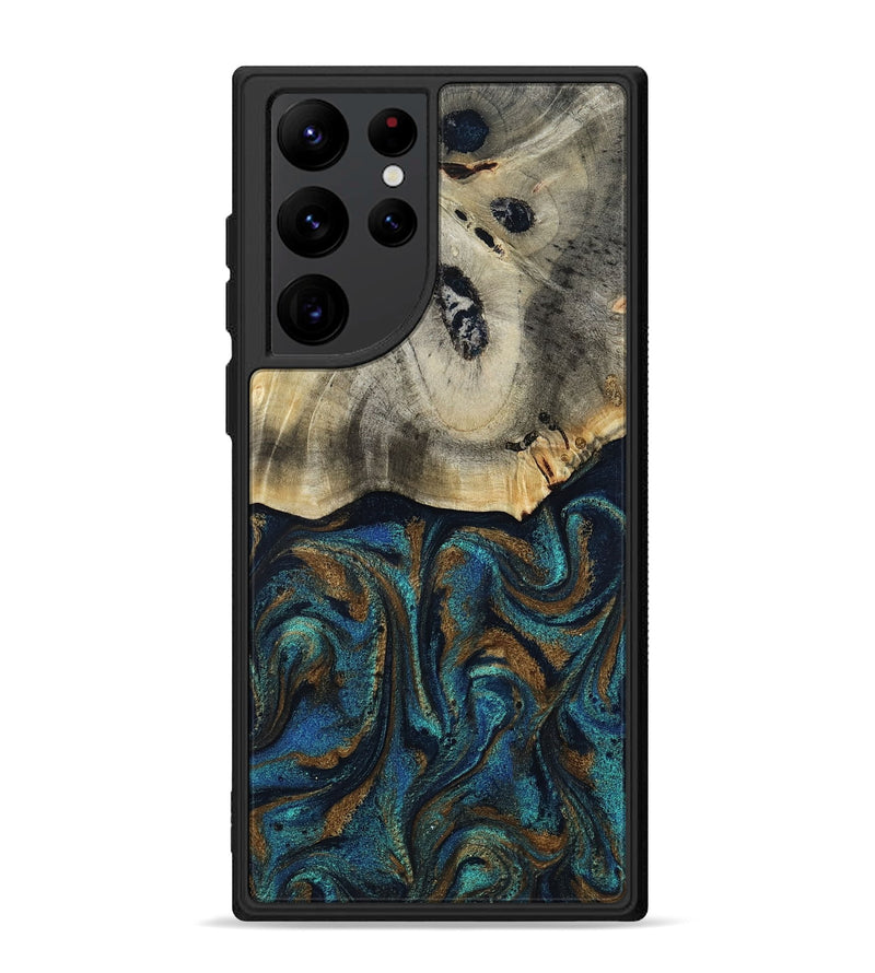 Galaxy S22 Ultra Wood Phone Case - Florene (Teal & Gold, 819076)