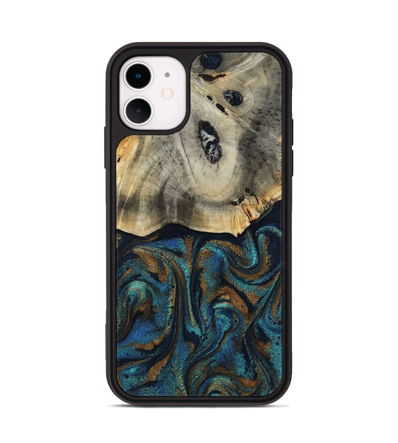 iPhone 11 Wood Phone Case - Florene (Teal & Gold, 819076)