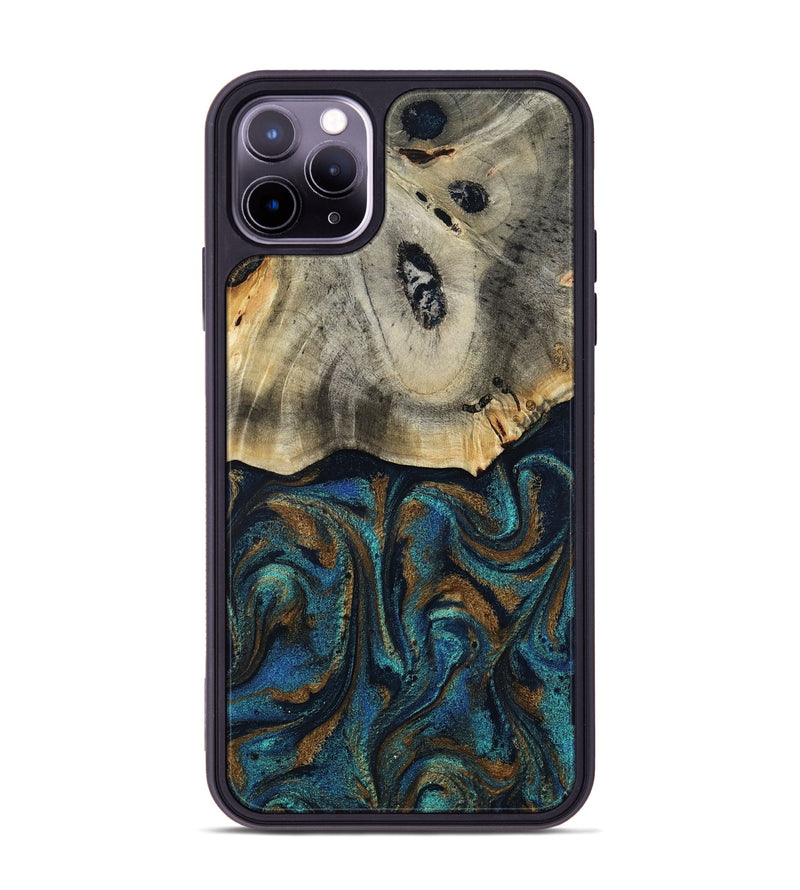 iPhone 11 Pro Max Wood Phone Case - Florene (Teal & Gold, 819076)
