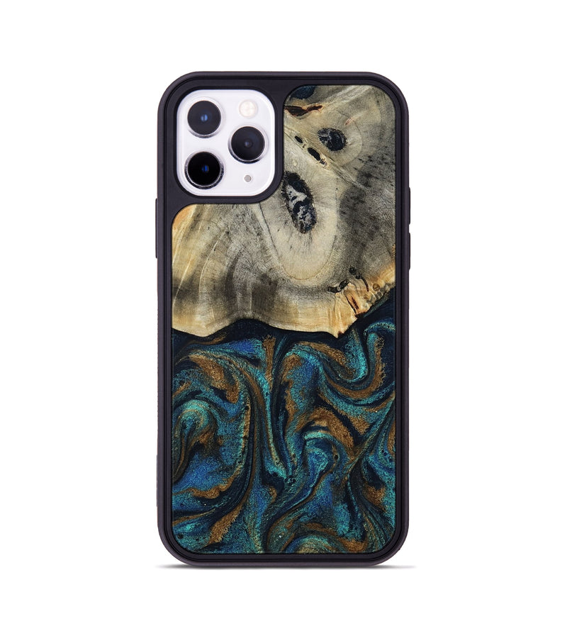 iPhone 11 Pro Wood Phone Case - Florene (Teal & Gold, 819076)