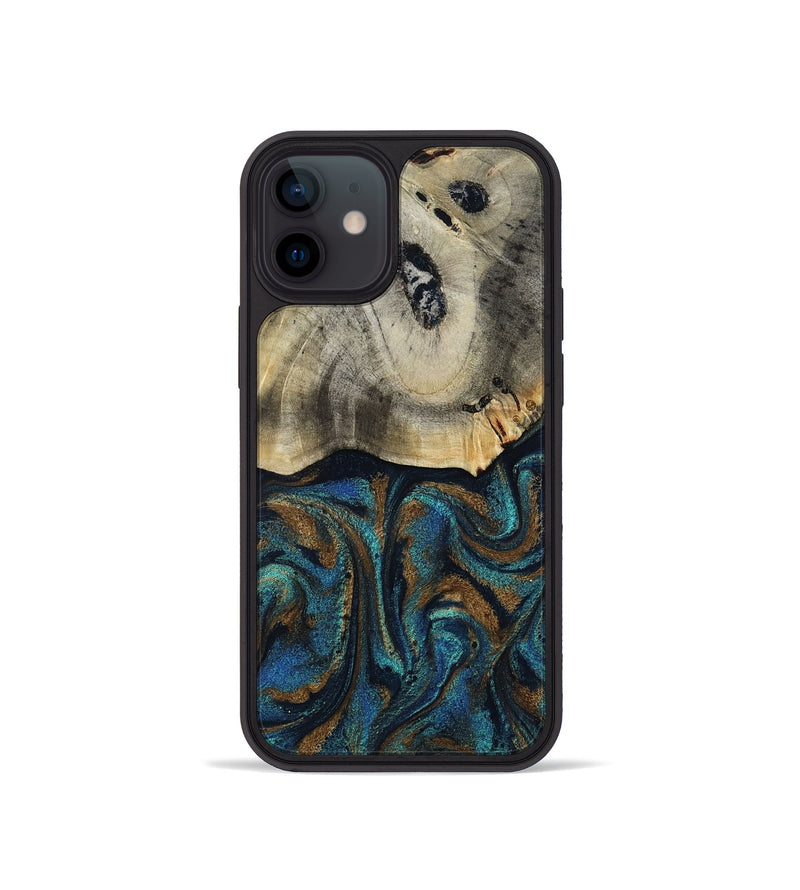 iPhone 12 mini Wood Phone Case - Florene (Teal & Gold, 819076)