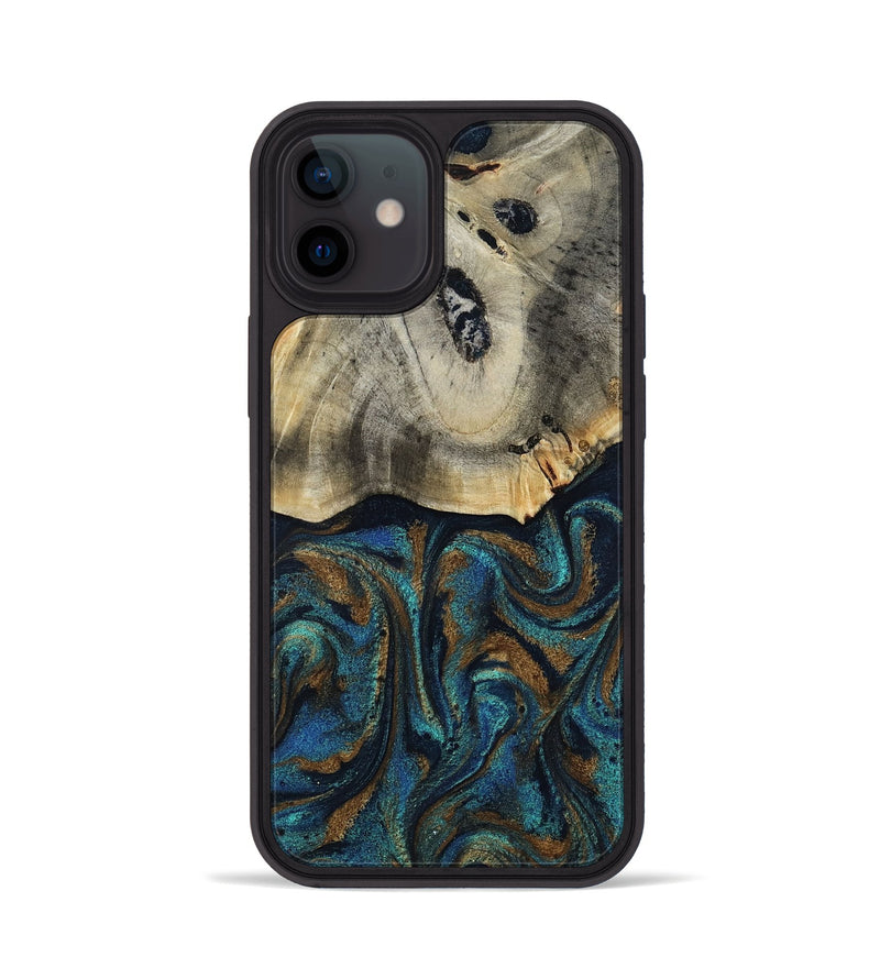 iPhone 12 Wood Phone Case - Florene (Teal & Gold, 819076)