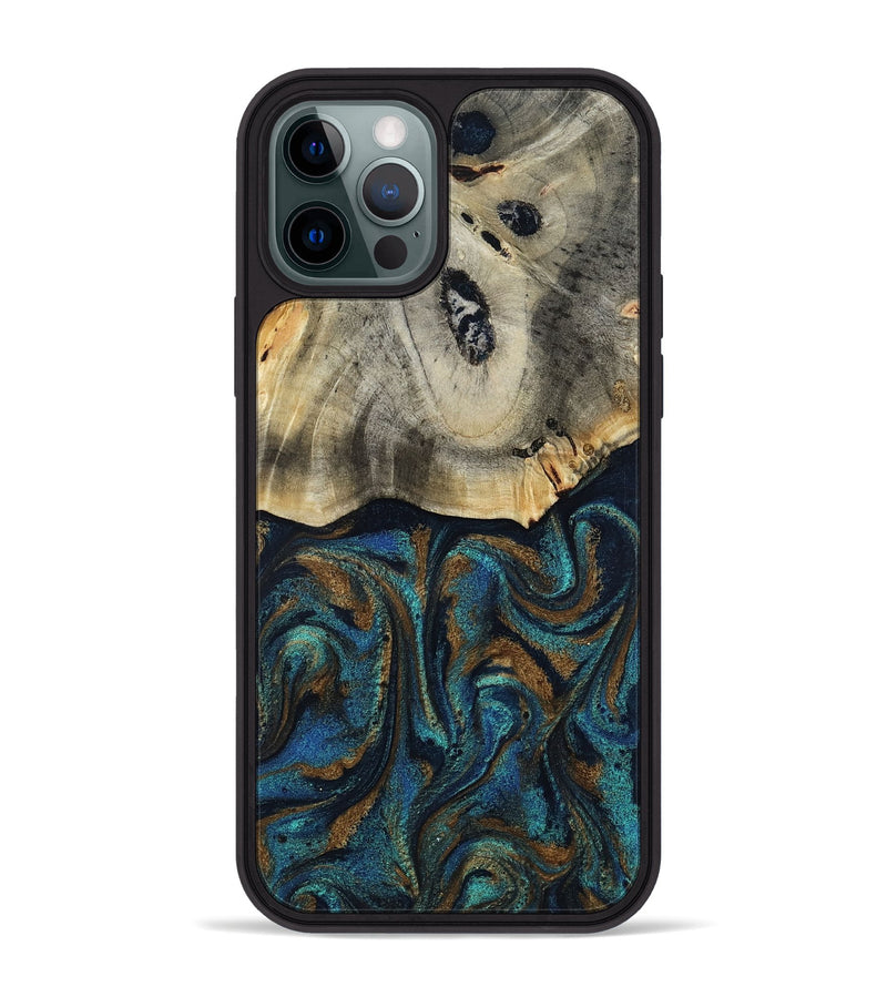 iPhone 12 Pro Max Wood Phone Case - Florene (Teal & Gold, 819076)