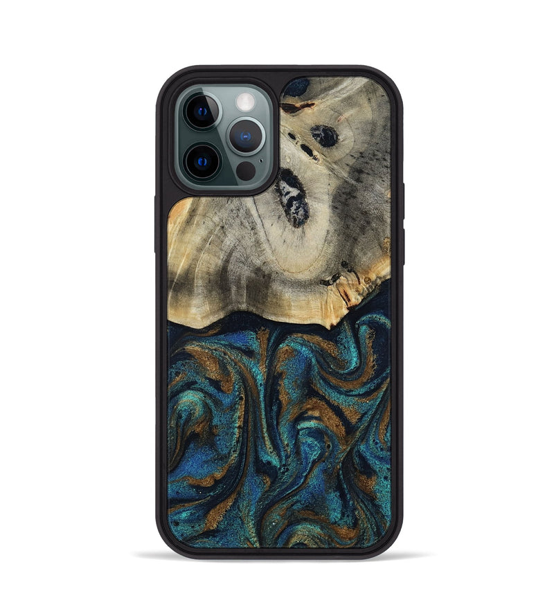 iPhone 12 Pro Wood Phone Case - Florene (Teal & Gold, 819076)