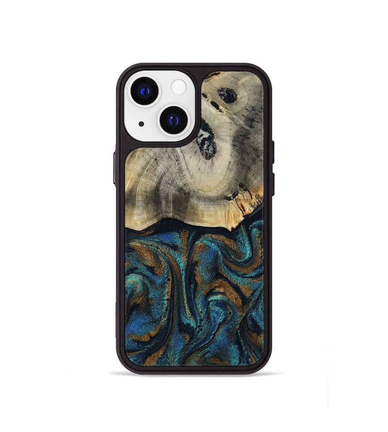 iPhone 13 mini Wood Phone Case - Florene (Teal & Gold, 819076)