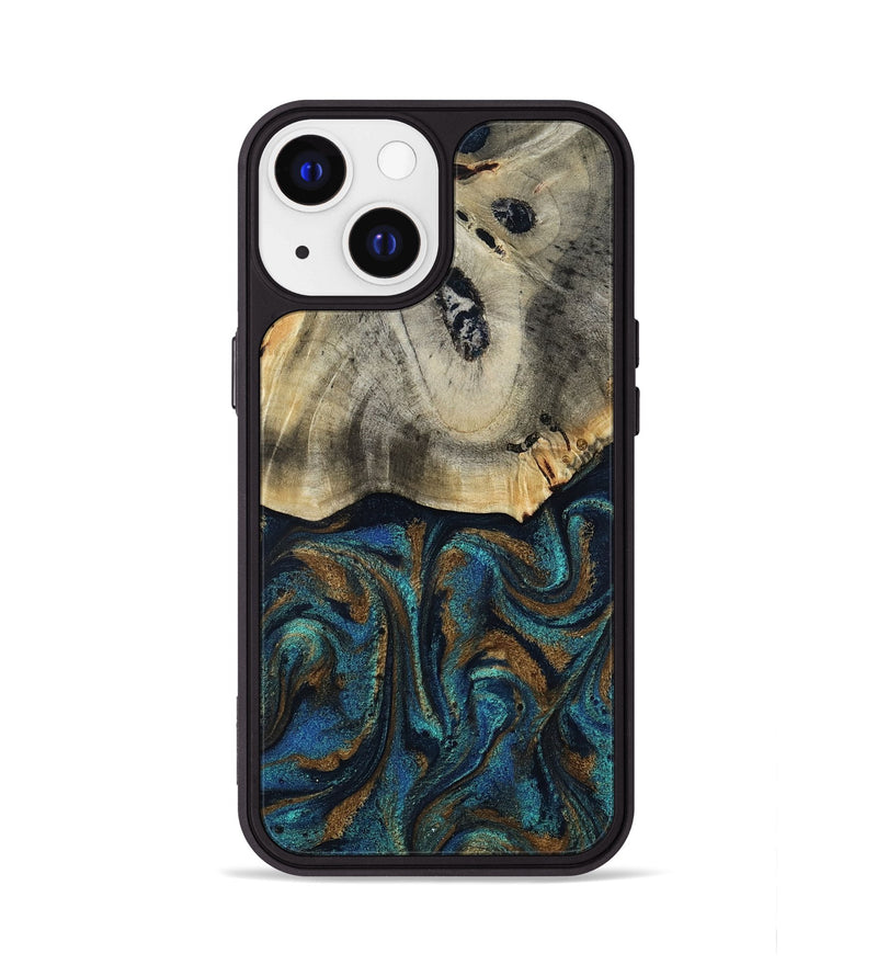 iPhone 13 Wood Phone Case - Florene (Teal & Gold, 819076)