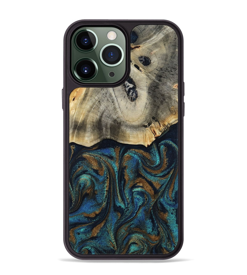 iPhone 13 Pro Max Wood Phone Case - Florene (Teal & Gold, 819076)