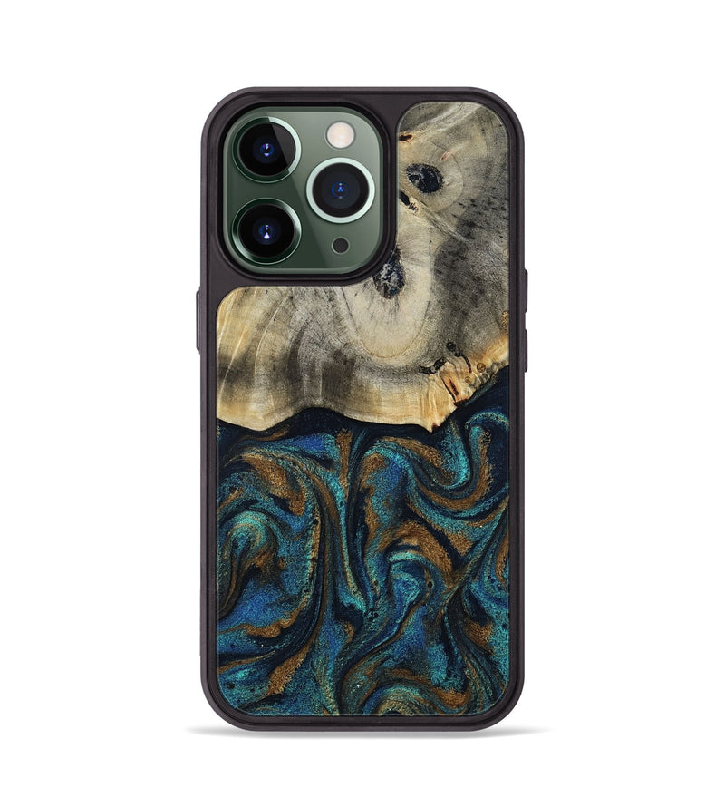 iPhone 13 Pro Wood Phone Case - Florene (Teal & Gold, 819076)