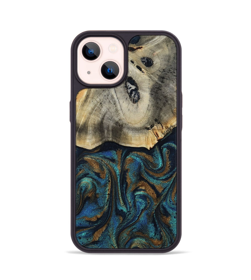 iPhone 14 Wood Phone Case - Florene (Teal & Gold, 819076)